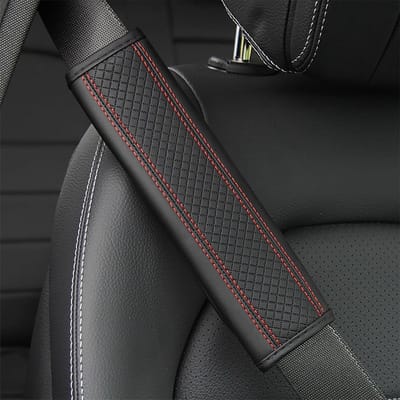 Autogordelpads - Gordelhoezen Schouderbeschermers - Comfortabel Rijden - Zacht Leer - 2 Stuks - Zwartrood