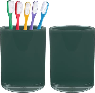 Home & Styling badkamer bekers - 2x - tandenborstelhouder - Troyes - kunststof - groen - 7 x 9 cm