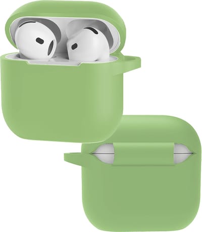 Hoes - Geschikt voor Apple AirPods 4 - Siliconen Hoesje met Clip - Silicone Case Cover - Groen