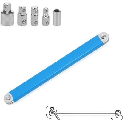 Verlengde sleutelset - 39×3,7×1,8 cm - Inclusief 5 accessoires - Verlengde offset-sleutel voor slagmoersleutels en pneumatische schroevendraaiers - Metaal - Blauw