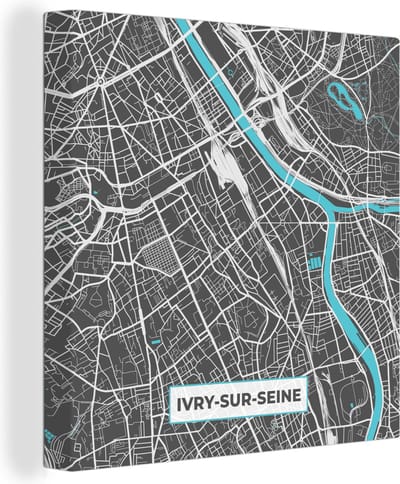 Canvas Schilderij Ivry-sur-Seine - Frankrijk - Kaart - Stadskaart - Plattegrond - 20x20 cm - Wanddecoratie