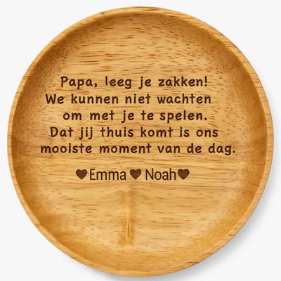 Houten sleutelschaaltje – “Papa leeg je zakken” – Gepersonaliseerd met kindernamen – 12 cm – Cadeau voor vader / papa / vaderdag