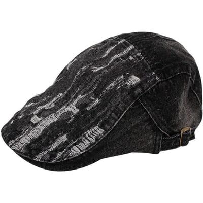 Europese en Amerikaanse Persoonlijkheid Gescheurde Denim Baret Wassen Mannen en Vrouwen Voorwaartse Hoed Retro Stijl Oude Hoed M（56-58cm） black
