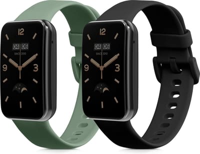 kwmobile 2x horlogebandjes geschikt voor Xiaomi Mi Band 7 Pro bandje - Smartwatch bandjes van TPU - Activity tracker horloge band in zwart / pastelgroen