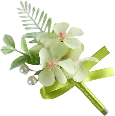 Bloem Broche Decoratie - Corsage Bruid - Feestelijke Gelegenheid - Handgemaakt Gesimuleerd Groen - 8 x 14 cm - Vier Keuzes