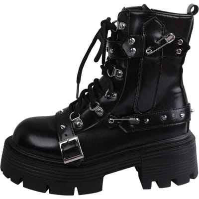Nieuwe Damesschoenen Klinknagel Ketting Design Korte Laarzen Gothic Schoenen Dames Street Fashion Dames Rock Laarzen Metalen Decor Punk Damesschoenen 35 black