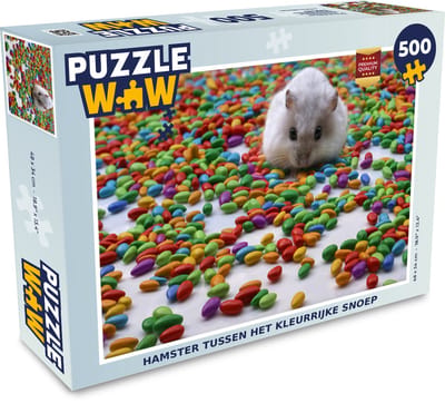 Puzzel Hamster tussen het kleurrijke snoep - Legpuzzel - Puzzel 500 stukjes