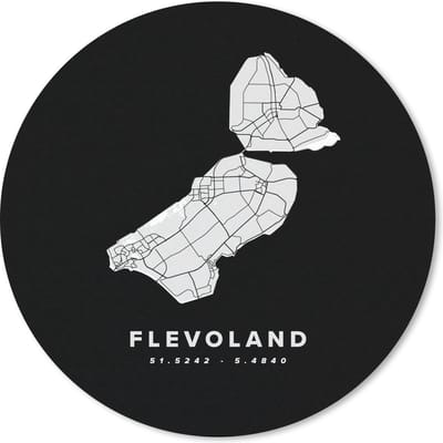 Muismat rond 20x20 cm - Mousepad Flevoland - Plattegrond - Nederland - Ronde muismatten - Stadskaart