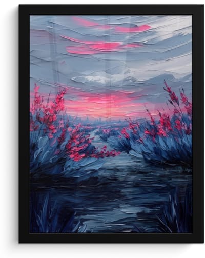 Poster in lijst - Fotolijst 30x40 cm - Posters - Schilderij - Zonsondergang - Bloemen - Rivier - Posterlijst zwart - Decoratie - Wanddecoratie woonkamer - Muurdecoratie slaapkamer