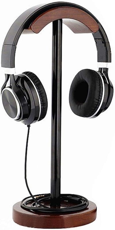 Houten Headset Houder - Oortelefoon Stand - Bureau Organisatie - Natuurlijke Houten Basis - 34 x 13 x 13 cm