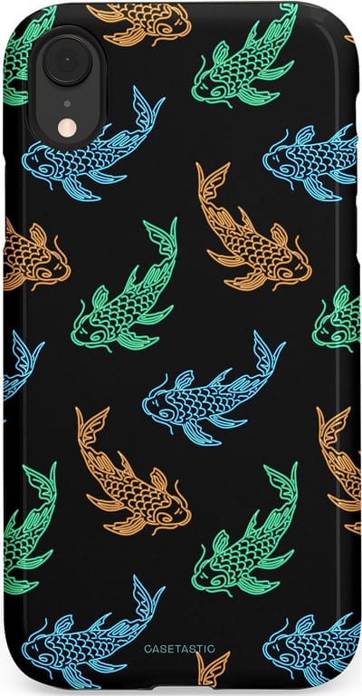 Casetastic hoesje geschikt voor Apple iPhone XR - Dubbellaagse bescherming - Neon Koi - Fashion Case - Zwart Petrol Donkergroen Bruin