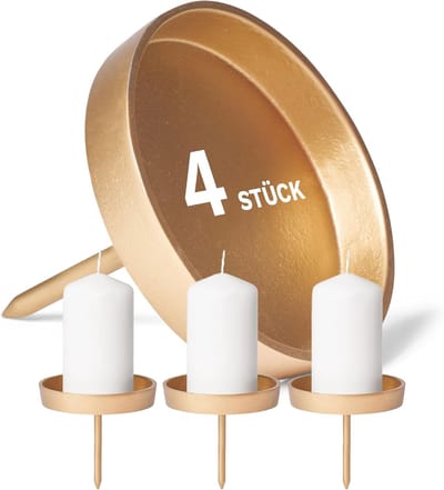 4x kaarsenprikker plat 8,5 cm goud aluminium kerstkrans kaarsenhouder adventskrans decoratie kaarsenhouder adventskrans advent kaarsenhouder kaarsenplaat om ronde kaarsenpin op te plakken