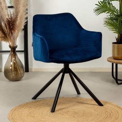 Bronx71® Velvet eetkamerstoel Furtado draaibaar blauw - stoel