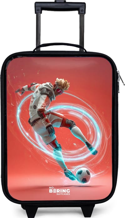 NoBoringSuitcases.com® - Kinderkoffer jongen - Kindertrolley meisje - Voetbal - Jongen - Rood - Lichtcirkel - Koffer kind lichtgewicht - Reiskoffer trolley voor kinderen - Koffertje met lichtgevende wieltjes - Rolkoffer zwart