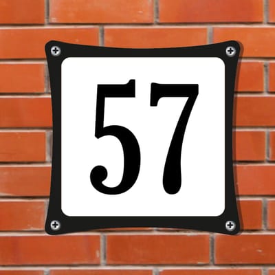 Decoporta Huisnummerbord Emaille-Look - Nummer 57 - Standaard - 10 x 10 cm | incl. schroeven