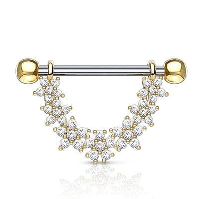 Tepelpiercing CZ flower lined 1.6x14 - goud - LMPiercings