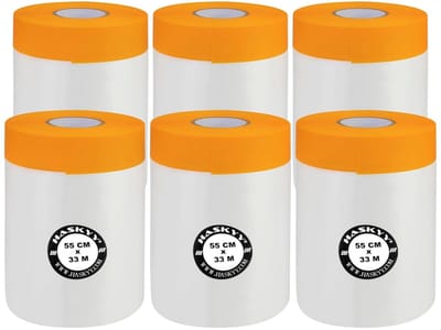 6x Afdekfolie met Maskertape 55cm x 33m - Schilderfolie en Bouwfolie voor Schilderswerk