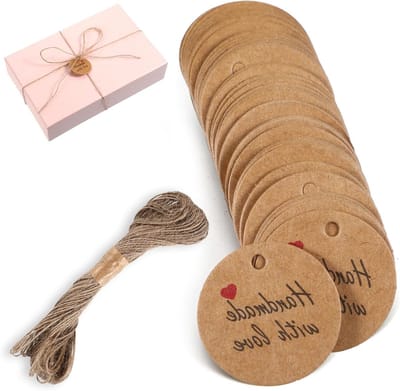 Handgemaakte Kraft Papieren Labels met Jute Touw - Set van 100 Ronde Cadeau Tags voor Bruiloften en Feestjes