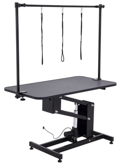 Trimtafel Elektrisch voor Honden - Elektrische Bediening - Puppy en Hond Trimmen - 2 Lussen - Dubbele Trimarm - Werkblad 110 x 60 cm - Verstelbaar 51-98 cm Hoog - Tot 100 kg