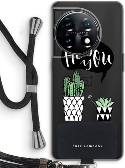Case Company® - Hoesje met koord geschikt voor OnePlus 11 hoesje met Koord - Hey you cactus - Telefoonhoesje met Zwart Koord - Bescherming aan alle Kanten en Over de Schermrand