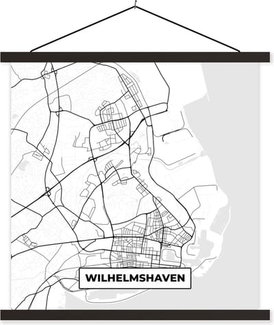 Posterhanger incl. Poster 60x60 cm - Schoolplaat - Wilhemshaven - Plattegrond - Kaart - Stadskaart - Textielposter - Zwarte latten - Stadskaart