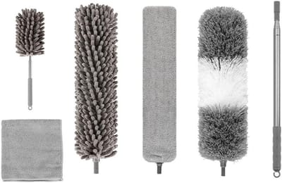 Telescopische stofdoek, wasbare microvezel, 6-delige set, verlengbaar tot 240 cm, ideaal voor het reinigen van auto’s, plafonds en hoekjes met spinnenwebben