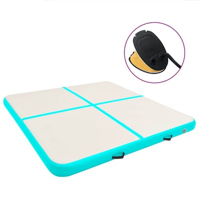 vidaXL - Gymnastiekmat - met - pomp - opblaasbaar - 200x200x10 - cm - PVC - groen