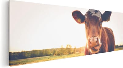 Artaza Canvas Schilderij Koeien - 60x20 cm - Wanddecoratie Boerderijdieren - Muurdecoratie Weiland - Kamer Accessoires Natuur