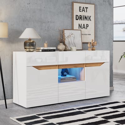 Sweiko Dressoir - 4 lades - LED-verlichting - Hoogglans - 140*40*70 cm - Wit