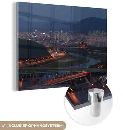 ® Glasschilderij 160x120 cm - Schilderij acrylglas - Stadsgezicht van het Zuid-Koreaanse Daejeon - Foto op glas - Muurdecoratie woonkamer - Wanddecoratie slaapkamer - Schilderijen