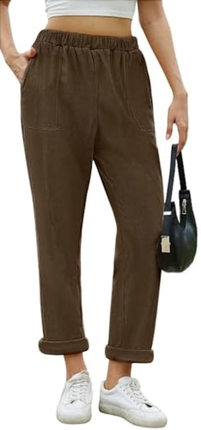 Lange Corduroy Damesbroek met Elastische Taille en Zakken