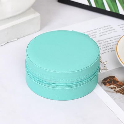 Draagbare Ronde Sieradendoos Kettingen Oorbellen Ringen Sieraden Organizer Display Reis Sieradenkoffer Dozen Pu Leer Opbergdoos groen