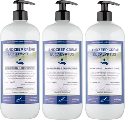 Handzeep Crème Eucalyptus 1 liter - met gratis pomp - set van 3 stuks
