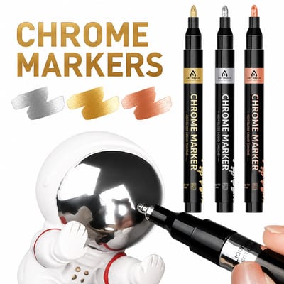 TLVX Zilver, Goud & Koper Brons Chrome Marker / Permanente Chrome Markeer Stift Koper / Glas / Rubber / Metaal / Papier / Kunststof / Permanente marker pen voor Auto / Motor / Scooter / Fiets / E-Bike / Fatbike / Hobby / Bandenstift / Waterproof