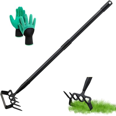 Dailygoods- Gartenhacke 170cm - Steigbügel/Hacke - 4-Zahn Spike/Hark - Roestvrij Staal - Handgereedschap - Verstelbare Actie - Tuinhak