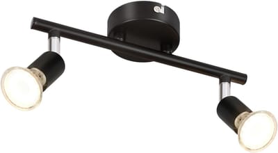 Glitzerlife Plafondspot, zwart, 2 lichtpunten, GU10, draaibaar, 330 graden draaibaar, moderne metalen spot, plafond, woonkamer, slaapkamer, hal, zonder lampen, max. 25 W x 2