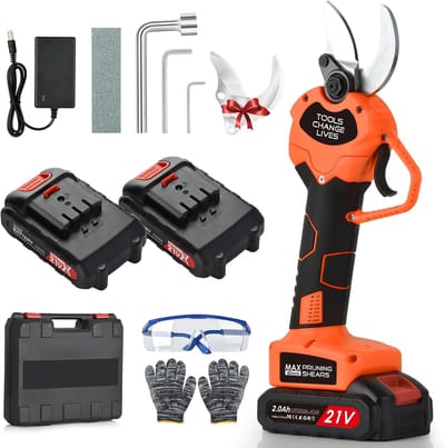 Elektrische Snoeischaar - Draadloze Snoeischaar - Geschikt Voor Alle Soorten Harde En Droge Takken - Bloemenschaar - Takkenschaar - Heggenschaar - 2 Accu's Met Acculader - Max 40 Mm Snijdiameter - Incl. Opbergbox - Scherp Blad