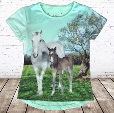 Paarden shirt kind lichtblauw - Blauw - 86/92