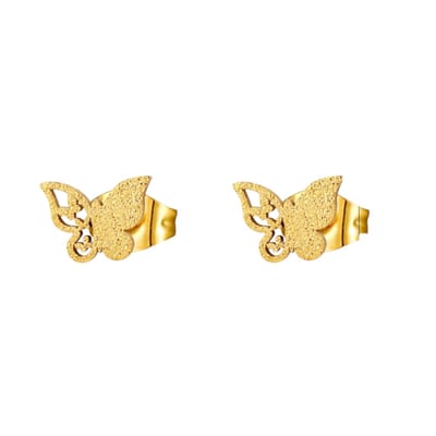 Aramat Jewels | Oorbellen | Matte vlinder oorbellen goudkleurig RVS 8mm | | | |8mm | Staal | Kinderen, Volwassenen | Verkleurd niet
