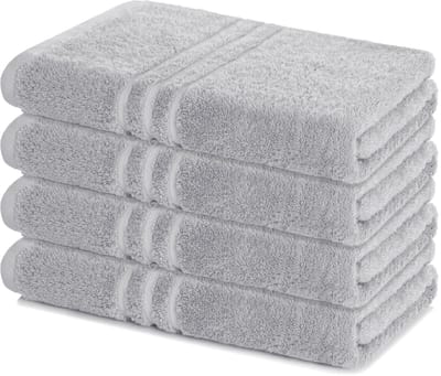 Lavea® Set van 4 handdoeken 70x140 cm – 100% katoen – Zacht en absorberend – Ideaal als badhanddoek, badlaken of handdoek voor dagelijks gebruik – Zilver
