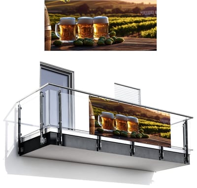 Balkonscherm 200x90 cm - Balkonposter Bier - Hop - Landschap - Balkon scherm decoratie - Balkonschermen - Balkondoek zonnescherm
