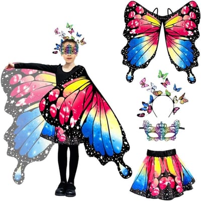 Vleermuis Kostuum voor Kinderen met Vleugels, Tutu Rok, Hoofdband en Gezichtsbedekking voor Carnaval en Halloween Cosplay