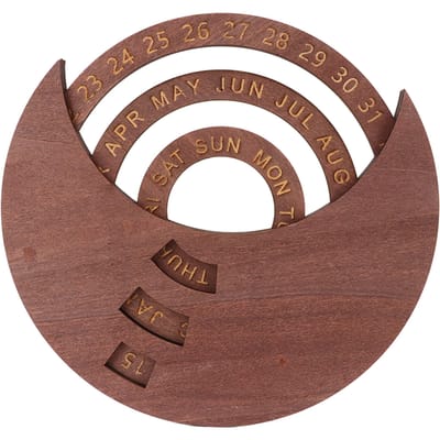 Houten Schijf Kalender Donkerbruin Draaibare Schijf Natuurlijk Hout Vintage Stijl Houten Eeuwigdurende Kalender