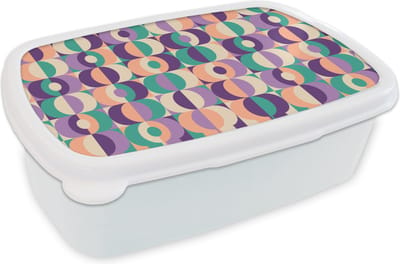 Broodtrommel Wit - Lunchbox Patroon - Geometrie - Retro - Brooddoos 18x12x6 cm - Brood lunch box - Broodtrommels voor kinderen en volwassenen