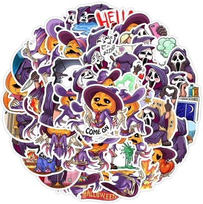 Dailygoods- Halloween-stickers 50 stuks - Waterdichte Vinyl Stickers - Herbruikbare Decoratiestickers - Pompoen/Geest/Vleermuis - Voor Laptop/Telefoon/Waterfles - Perfect voor Halloween Decoratie