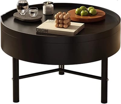 Salontafel Met Opbergruimte - Ronde bijzettafel - Woonkamer Organisatie - Verborgen Vakken - 60x43cm - Zwart