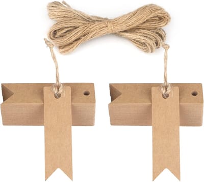 Kraft Papieren Cadeautags, Kleine Labels 7 x 2 cm, 100 Stuks met Jute Touw voor Creatieve Projecten, Bruiloften, Kerst en Cadeauverpakkingen