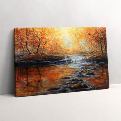 Wallfluent Foto Op Canvas Een herfstbos beschilderd met verf - 60 x 40 cm - Bruin Schilderij Op Canvas - Landschappen Foto Op Doek - Natuur Schilderij Doek - Kunst Schilderij Canvas