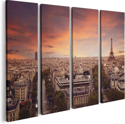 Artaza Canvas Schilderij Vierluik Skyline Parijs Met Eiffeltoren - 80x60 - Foto Op Canvas - Canvas Print