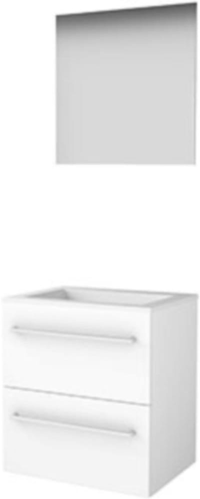 Basic-Line Ultimate 46 Badkamermeubelset - 60 x 46 cm - Met Grepen - 2 Lades - Acryl Wastafel - Zonder Kraangat - Spiegel met Indirecte LED Verlichting - Ice White